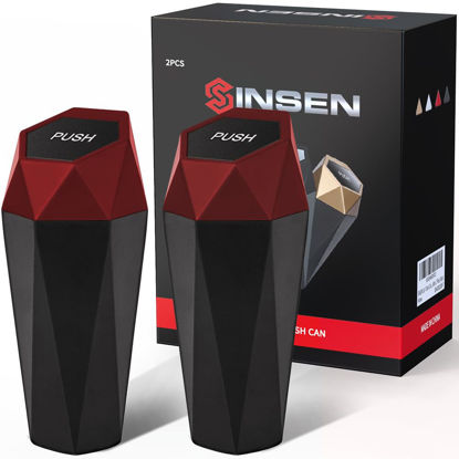 Picture of SINSEN Mini Car Trash Can, Garbage Bin with Auto-Bounce Lid, Organizer fits Vehicle Door and Cup Holder, Diamond Dustbin 2PCS