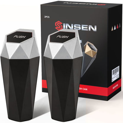Picture of SINSEN Mini Car Trash Can with Lid, Auto Garbage Bin, Vehicle Door and Cup Holder Organizer, Diamond Dustbin 2PCS