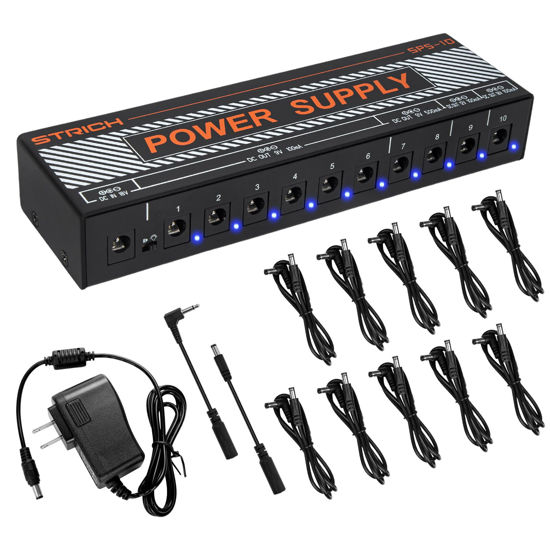 Picture of STRICH Guitar Pedal Power Supply, 10 Isolated DC Output for 9V/12V/18V Effect Pedal, 100mA 500mA Pedalboard Power Supply with Short Circuit Protection, Noise Reduction Circuit Design, SPS-10