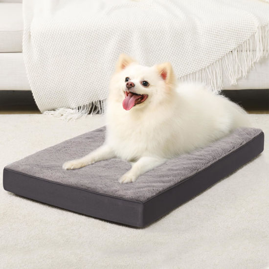 Picture of KSIIA Orthopedic Dog Bed Dog Crate Bed Waterproof Dog beds for Medium Dogs Deluxe Plush Washable Dog Bed with Egg Crate Foam & Removable Cover, 29 x 18 Inch, Dark Gray
