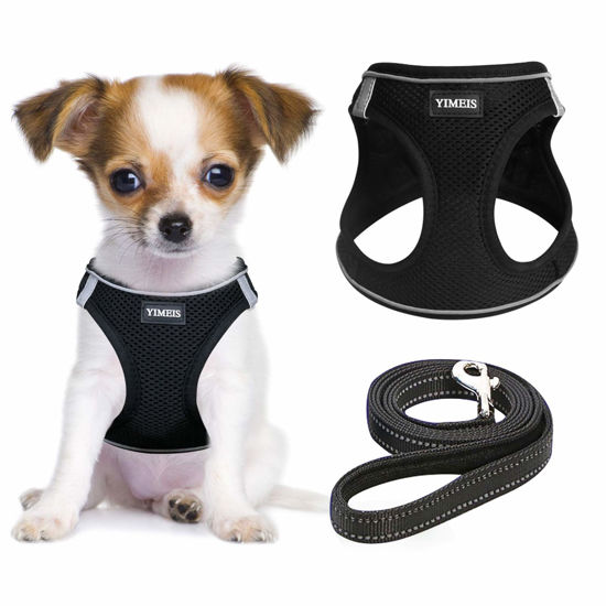 Picture of YIMEIS Dog Harness and Leash Set, No Pull Soft Mesh Pet Harness, Reflective Adjustable Puppy Vest for Small Dogs, Cats (XS, Black)