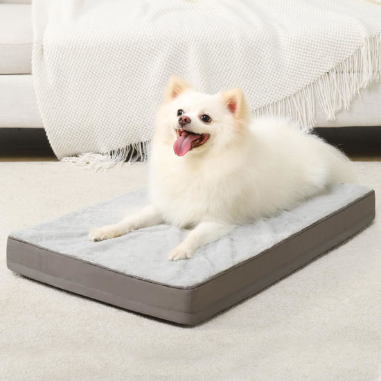 Picture of KSIIA Orthopedic Dog Bed Dog Crate Bed Waterproof Dog beds for Small Dogs Deluxe Plush Washable Dog Bed with Egg Crate Foam & Removable Cover, 17 x 12 Inch, Gray