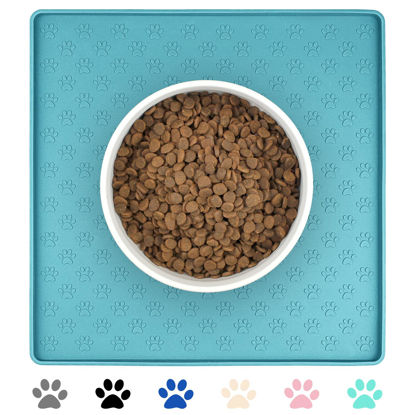 Picture of Ptlom Dog Food Mat Anti-Slip Dog Bowl Mats for Food and Water, High-Lips Dog Feeding Mat Waterproof Pet Placemat Prevent Messy Spills to Floor, Silicone Puppy Tray for Small Medium Large Dogs Cats