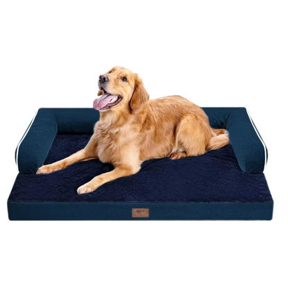 Picture of Large Dog Bed Orthopedic Washable | Beds Bolster Pet | XL Large Big Dogs | Memory Foam Couch Sofa | Waterproof with Removable Cover | Navy Blue Dog Bed