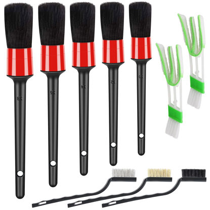 Picture of HMPLL 10pcs Auto Car Detailing Brush Set Car Interior Cleaning Kit Includes 5 Boar Hair Detail Brush,3 Wire Brush, 2 Air Vent Brush for Cleaning Car Interior Exterior, Dashboard Engines Leather Wheel