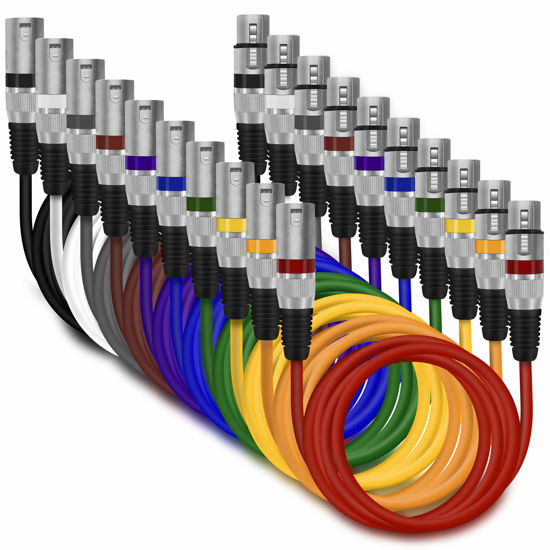 Picture of GearIT XLR to XLR Microphone Cable (10 Feet, 10 Pack) XLR Male to Female Mic Cable 3-Pin Balanced Shielded XLR Cable for Mic Mixer, Recording Studio, Podcast - Multi Colored, 10Ft, 10 Pack