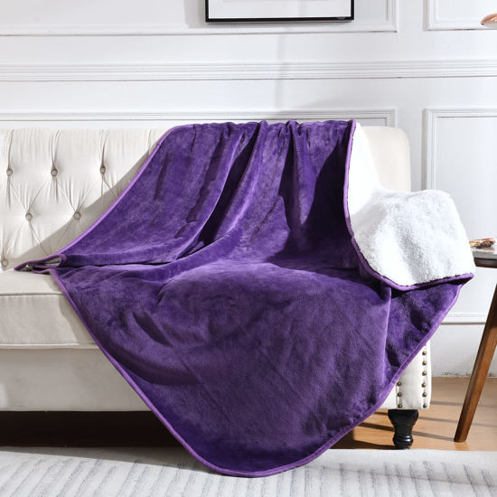 Picture of Yaning Waterproof Blanket for Bed Couch Sofa, Soft Liquid Pee Proof Pet Blanket for Dog Puppy Cat, Reversible Sherpa Fleece Blanket for Furniture Protector (Dark Purple, 50x60 inches)