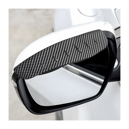 Picture of 2Pcs Car Rear View/Side Mirror Rain Visor Guard, Carbon Fiber Appearance , Waterproof Smoke Guard Auto Eyebrow Cover, Exterior Accessories for Most SUV, Vehicle (Carbon Fibre/Black)