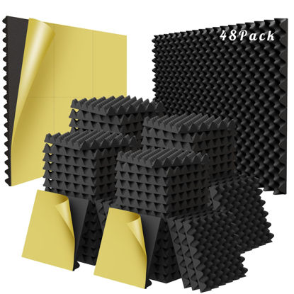 Picture of 48 Pack 1.5"X12"X12" Self Adhesive Sound Proof Egg Crate Foam, Upgraded Sound Proof Foam Panels for Walls, Fire-Retardent Studio Foam for Indoor, Acoustic Panels Made by WVOVW
