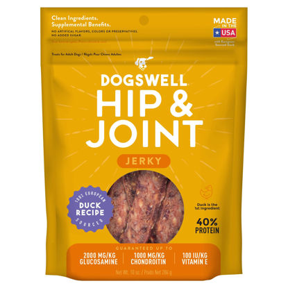 Picture of DOGSWELL Jerky Hip and Joint Dog Treats Grain Free Made in USA Only, Glucosamine and Chondroitin, 10 oz Duck (842194)