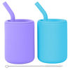 Picture of WeeSprout Silicone Baby Cups With Straws and Lids, 4 & 8 oz Options, Set of 2, Food Grade Toddler Training Container, Built In Straw Stoppers, Measurement Markings, Dishwasher Safe + Straw Cleaner