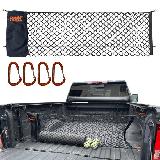 Picture of TacoNets GMC Sierra & Chevy Silverado Envelope Style Truck Bed Cargo Net - Fits 2013-2024 - Upgraded 5mm Bungee - Free Storage Bag - Heavy Duty Carabiners - Designed in USA - 18" x 50"