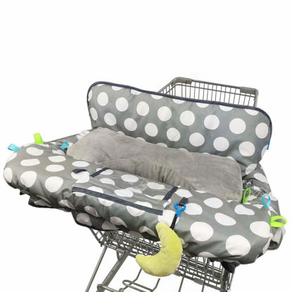 Picture of Shopping Cart Cover for Baby with Pillow, Soft Velvet Bolster Positioner, 6.5" Cellphone Holder, High Chair Cover for Boy Girl, Grocery Cart Cushion Liner, dot Printing cart Cover