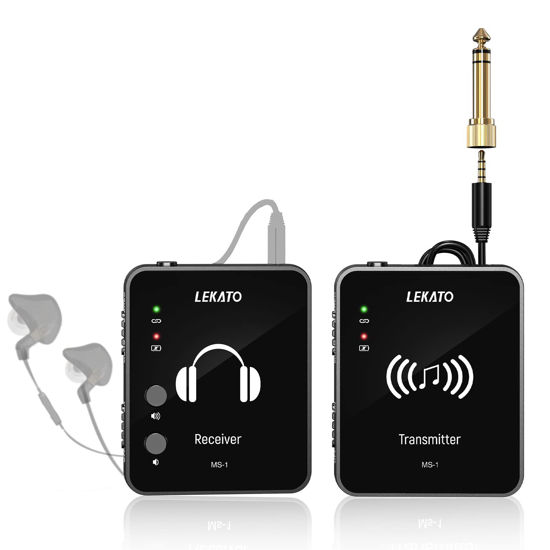 Picture of LEKATO MS-1 Wireless in Ear Monitor System, 2.4G Stereo in-Ear Monitoring with Wireless Transmitter Receiver Clip On, One to More, Auto-Pairing, Wireless IEM for Studio, Band Rehearsal,Small Gig