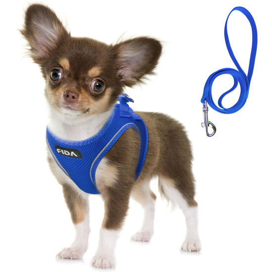 Picture of Fida Comfy Dog Harness with Leash, Soft Puppy Vest Escape Proof, Breathable Lightweight Soft Mesh, Adjustable Reflective Step-in Harness for Cat & Extra-Small Pet (XS, Blue)