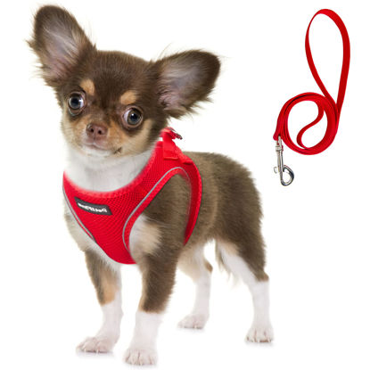 Picture of Fida Comfy Dog Harness with Leash, Soft Puppy Vest Escape Proof, Breathable Lightweight Soft Mesh, Adjustable Reflective Step-in Harness for Cat & Extra-Small Pet (XS, Red)