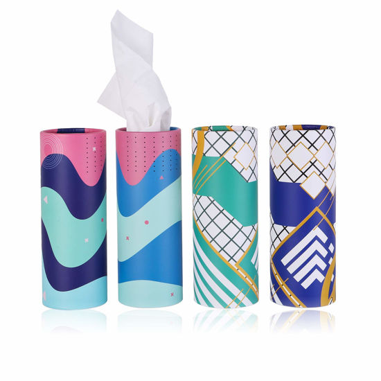 Picture of Car Tissue Holder with Facial Tissue Bulk, Car Tissues Box Round Container - Tissue Tubes for Car, Travel Tissues Perfect for Car Cup Holder - 4PK (blue)
