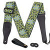 Picture of Guitar Strap, Jacquard Embroidered Cotton Straps with Genuine Leather Ends Shoulder Strap for Bass, Acoustic, Electric Guitar (Lemon Yellow/Lt Blue)