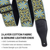 Picture of Guitar Strap, Jacquard Embroidered Cotton Straps with Genuine Leather Ends Shoulder Strap for Bass, Acoustic, Electric Guitar (Lemon Yellow/Lt Blue)