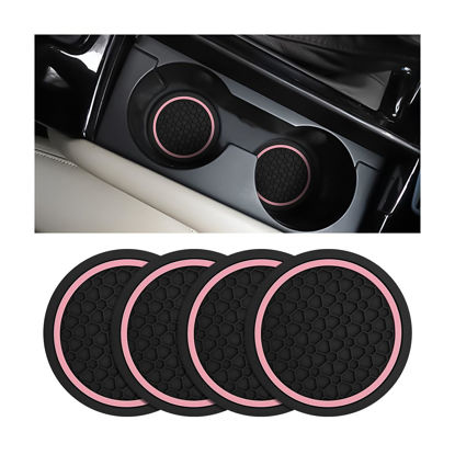 Picture of Mandark 4PCS Car Cup Holder Coasters, 2.75 Inch Non-Slip Insert Water Bottle Holder Pads, Dustproof Automotive Interior Accessories Mat, Universal for Vehicles, Trucks, RVs and More（Black/Pink）
