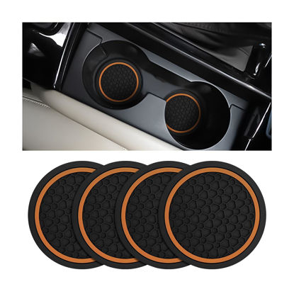 Picture of Mandark 4PCS Car Cup Holder Coasters, 2.75 Inch Non-Slip Insert Water Bottle Holder Pads, Dustproof Automotive Interior Accessories Mat, Universal for Vehicles, Trucks, RVs and More (Black/Orange)