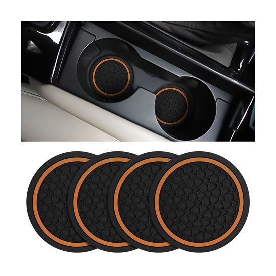 Picture of Mandark 4PCS Car Cup Holder Coasters, 2.75 Inch Non-Slip Insert Water Bottle Holder Pads, Dustproof Automotive Interior Accessories Mat, Universal for Vehicles, Trucks, RVs and More (Black/Orange)
