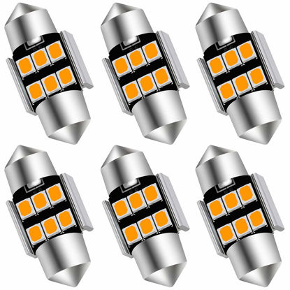 Picture of AUXLIGHT 6614 6641 6612F 6615 F30-WHP TS-14V1CP 29MM 1.14”Festoon LED Interior Light Bulbs Amber Yellow, Super Bright 6SMD Chips for Car SUV Truck Sunvisor Vanity Mirror Lights (Pack of 6)