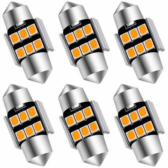 Picture of AUXLIGHT 6614 6641 6612F 6615 F30-WHP TS-14V1CP 29MM 1.14”Festoon LED Interior Light Bulbs Amber Yellow, Super Bright 6SMD Chips for Car SUV Truck Sunvisor Vanity Mirror Lights (Pack of 6)