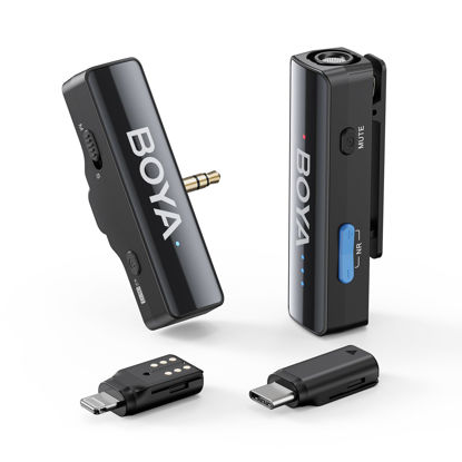 Picture of BOYA BOYALINK 2 A1 (1TX+3RX Adapter) Wireless Lavalier Microphone for iPhone Camera Android, Clip on Mic, 48 KHz 24 Bit, 6mm Mic, 1000ft, Noise Cancelling, Mini Lapel Mic USB-C/Lightning/3.5mm TRS