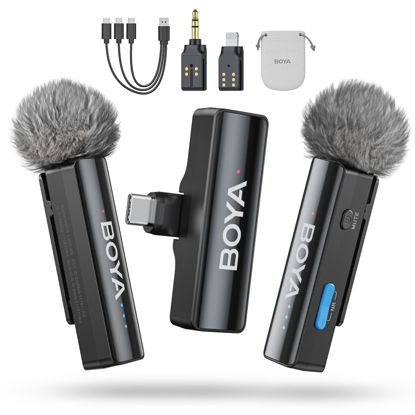 Picture of BOYA BOYALINK 2 A2 (2TX+3RX Adapter) Wireless Lavalier Microphone for iPhone Camera Android, Clip on Mic, 48 KHz 24 Bit, 6mm Mic, 1000ft, Noise Cancelling, Mini Lapel Mic USB-C/Lightning/3.5mm TRS