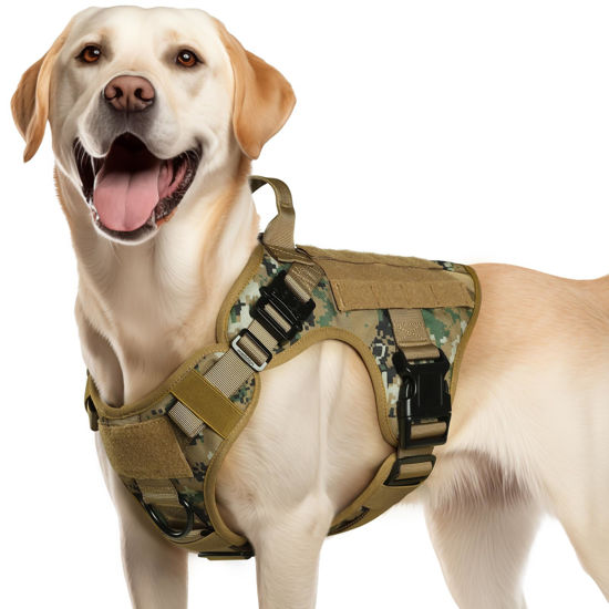 Picture of rabbitgoo Tactical Dog Harness for Large Dogs, Heavy Duty Dog Harness with Handle, No-Pull Service Dog Large Breed, Adjustable Military Dog Vest Harness for Training Hunting Walking, Brown Camo, M