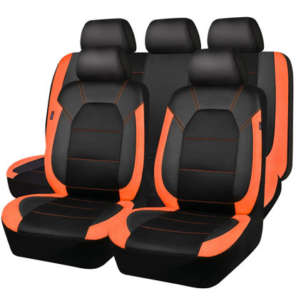 Picture of CAR PASS Leather Seat Covers, Breathable Universal Car Seat Cover Full Set for Cute Women Girly,5mm Composite Sponge Inside,Airbag Compatible Fits Most Auto,SUVs,Trucks,Vans(Full Set,Black&Orange)