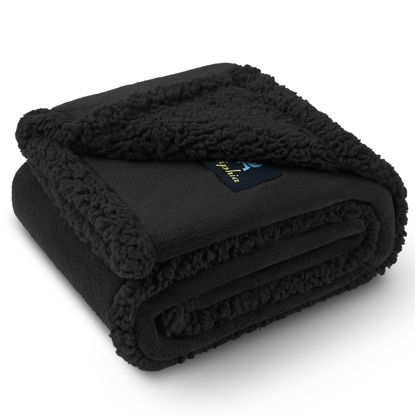 Picture of Waterproof Pet Blanket, Liquid Pee Proof Dog Blanket for Sofa Bed Couch, Reversible Sherpa Fleece Furniture Protector Cover for Small Medium Large Dogs Cats, Black X-Large（85" x 57"）