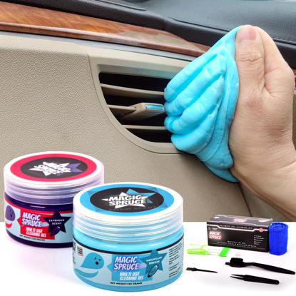 Picture of MAGIC SPRUCE Car Cleaning Gel,2 Pack Car Cleaning Putty with 4 Anti- Static Brushes, Vent Cleaner Duster Tools, Auto Dust, Pc Laptop, Keyboard, Car Interior Cleaning Kit Automotive Cleaning Supplies