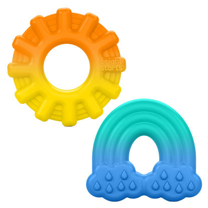 Picture of Bright Starts Chance of Smiles Silicone Teether 2-Pk, Easy-Grasp Sun and Rainbow, Unisex, 3 Months+