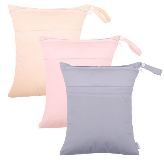 Picture of ALVABABY 3pcs Cloth Diaper Wet Dry Bags Waterproof Reusable with Two Zippered Pockets Travel Beach Pool Daycare Soiled Baby Items Yoga Gym Bag for Swimsuits or Wet Clothes 3L-ZM10