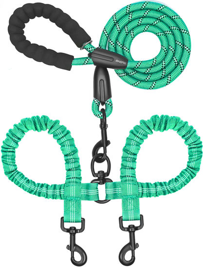 Picture of iYoShop Dual Dog Leash, Double Dog Leash, 360 Swivel No Tangle Walking Leash, Shock Absorbing Bungee for Two Dogs, Emerald, Large (25-150 lbs)