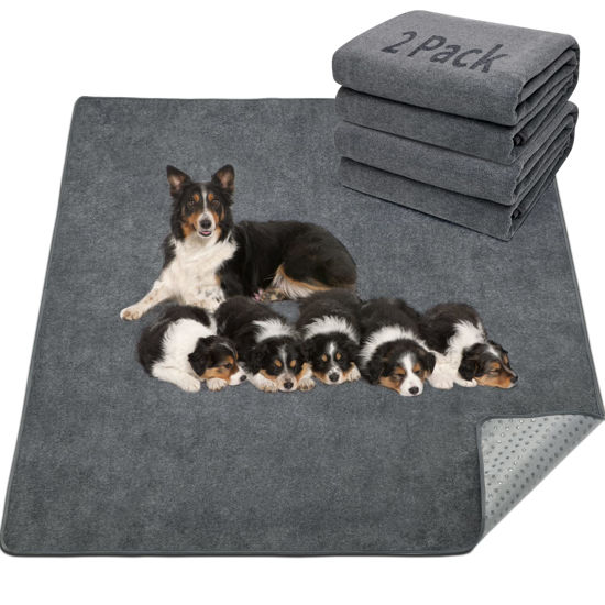 Picture of LOOBANI Washable Pee Pad for Dogs, 2 Packs Non-Slip Puppy Training Pads, Fast Absorbent Pet Whelping Pads, Puppy Playpen Mat for Incontinence, Housebreak, Crate, 48x60in, Gray