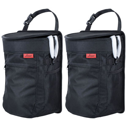 Picture of Lusso Gear Spill-Proof Car Trash Can (2.5 Gal, 2 Pack) - Easy to Clean Hanging Garbage Bin - Leak-Proof Lid, Removable Liner, Waterproof - Keeps Truck, SUV, Car, Minivan Clean & Odor Free (Black)