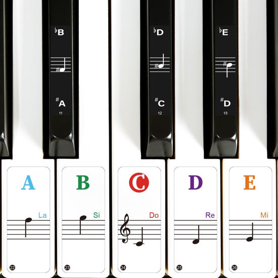 Picture of Piano Keyboard Stickers, Removable Colorful Piano Keyboard Note Labels for 88/61/54/49 Key, Transparent Large Bold Letter Piano Stickers for Beginners