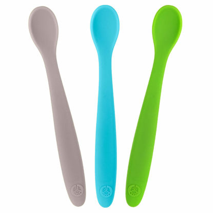 Picture of WeeSprout Silicone Baby Spoons - First Stage Infant Feeding Utensils With Soft-Tip, Bendable Kitchenware for Parent & Self-Feeding, Ultra-Durable, Dishwasher Safe, Travel Case, Set of 3