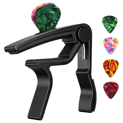Picture of Guitar Capo, Black Capo, Pick Holder on Capo for Acoustic Electric Guitar,Ukulele,Mandolin,Banjo (Black)