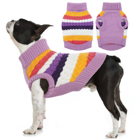 Picture of Kuoser Dog Sweater, Pet Cable Knitted Pullover Puppy Warm Clothes, Doggy Turtleneck Classic Knitwear Soft Thickening Doggie Outfit, Cold Weather Thermal Wear for Small Medium Dogs Cats