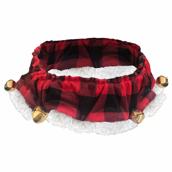 Picture of Huxley & Kent Ruff Pet Scrunchy | Buffalo Check (Small) | Festive Christmas/Holiday Neckwear for Dogs/Cats | Fun Stretchable Costume Accessory | Soft Collar with Bells