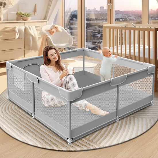 Picture of XVISHX Baby Playpen 50 x 50 Inch Play Pen Playards, Playpen for Babies and Toddlers, Baby Playard for Indoor & Outdoor Active Center Game Fence, with Skin-Friendly Fabric and Soft Breathable Mesh Grey