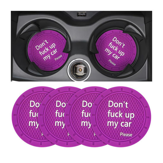Picture of 8sanlione Car Cup Coaster, 4Pcs 2.75 Inch Auto Cup Holder Insert Coasters, Anti-Slip Waterproof Embedded Drink Mat, Automotive Interior Accessories for Men and Women (D Purple/4PCS)