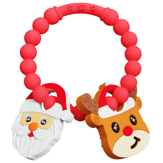 Picture of Christmas Baby Teething Ring Toys - Santa Claus & Reindeer Teethers for Newborns, Infants & Toddlers - Sensory Chew Bracelet for Teething Relief - Perfect Baby’s First Christmas Stocking Stuffers