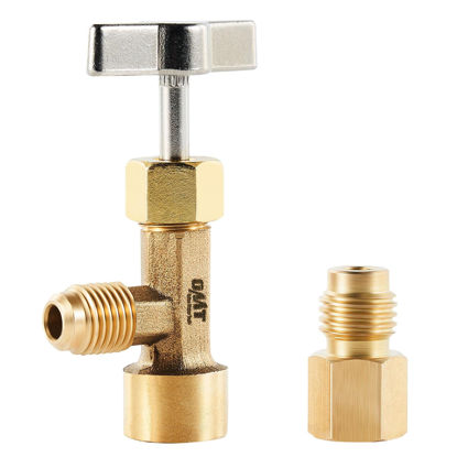 Picture of Orion Motor Tech R134a Can Tap, Puncture Style R134a Refrigerant Dispenser with Tank Adapter for 1/4" and 1/2" AC Charging Hoses for Refilling Automotive Truck SUV and Other Air Conditioning Systems
