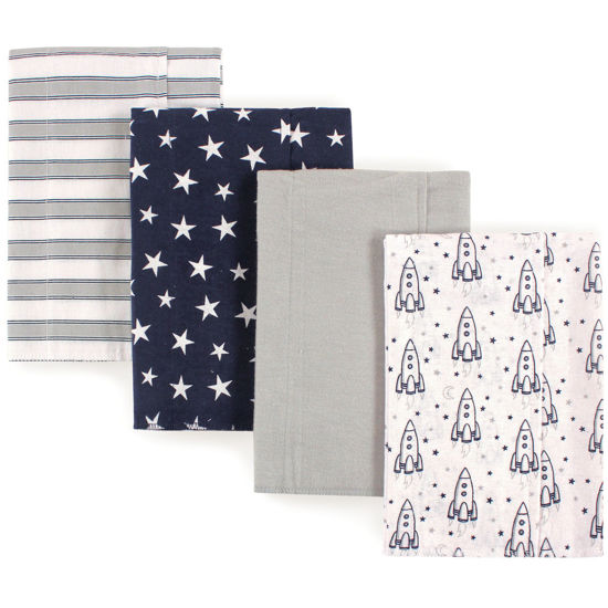 Picture of Hudson Baby Unisex Baby Cotton Flannel Burp Cloths, Rocket Ship, One Size