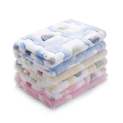 Picture of 1 Pack 3 Blankets Super Soft Fluffy Premium Cute Elephant Pattern Pet Blanket Flannel Throw for Dog Puppy Cat Blue/Pink/Yellow Medium(30x20 inch)